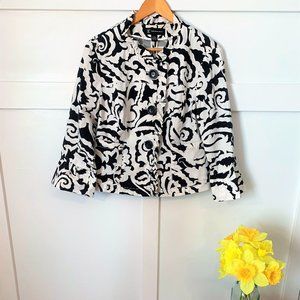 Black and white, 3/4 length, bell-sleeve, jacket